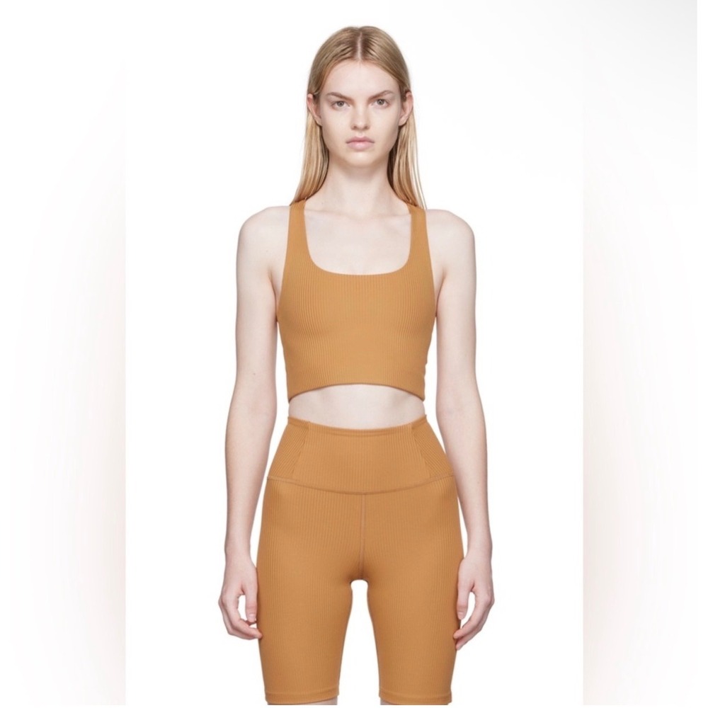 Girlfriend Collective Paloma Ribbed Sports Bra Toffee Brown Longline Size XS